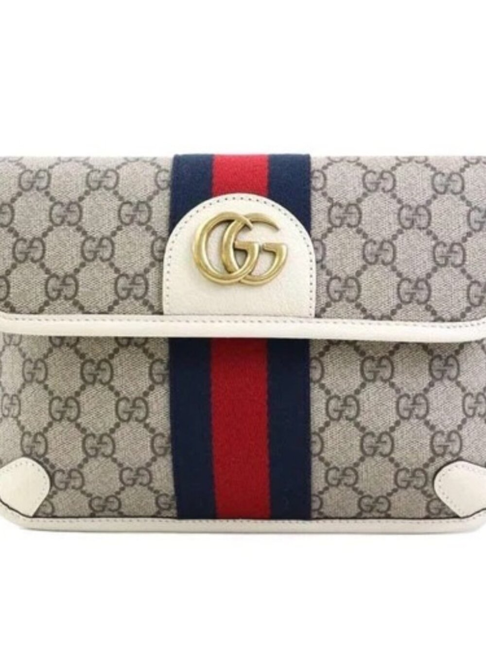 Auth GUCCI GG Marmont Waist Bag Body Bag Off White/Brown PVC/Leather - h31236a